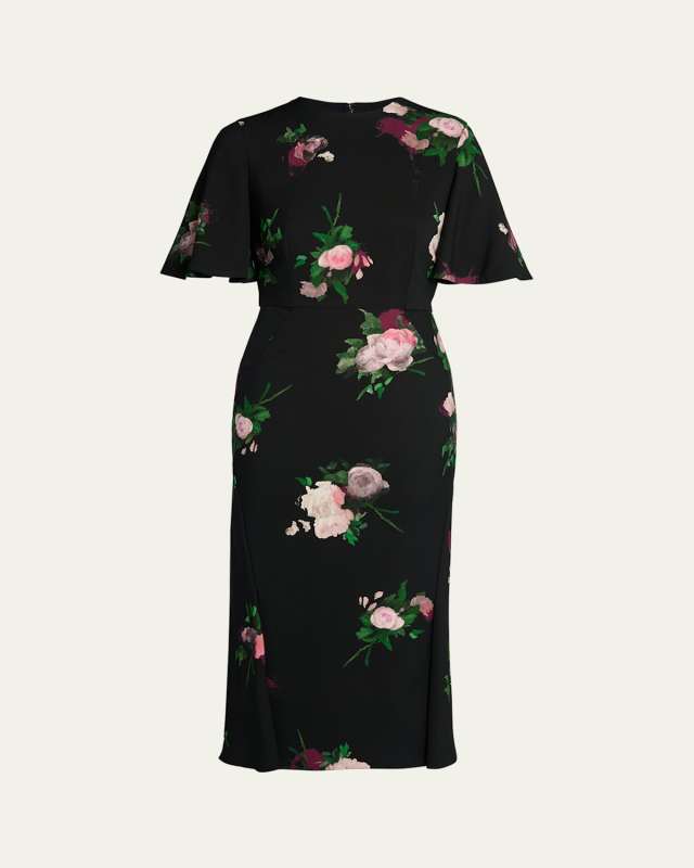 Floral Short-Sleeve Midi Dress
